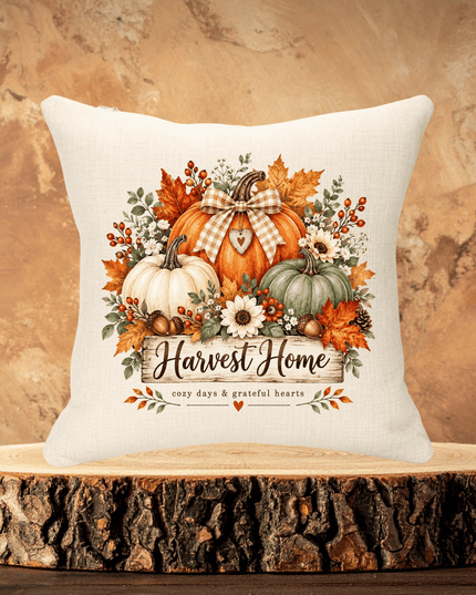 Autumn Harvest Home 40x40cm Linen Cushion