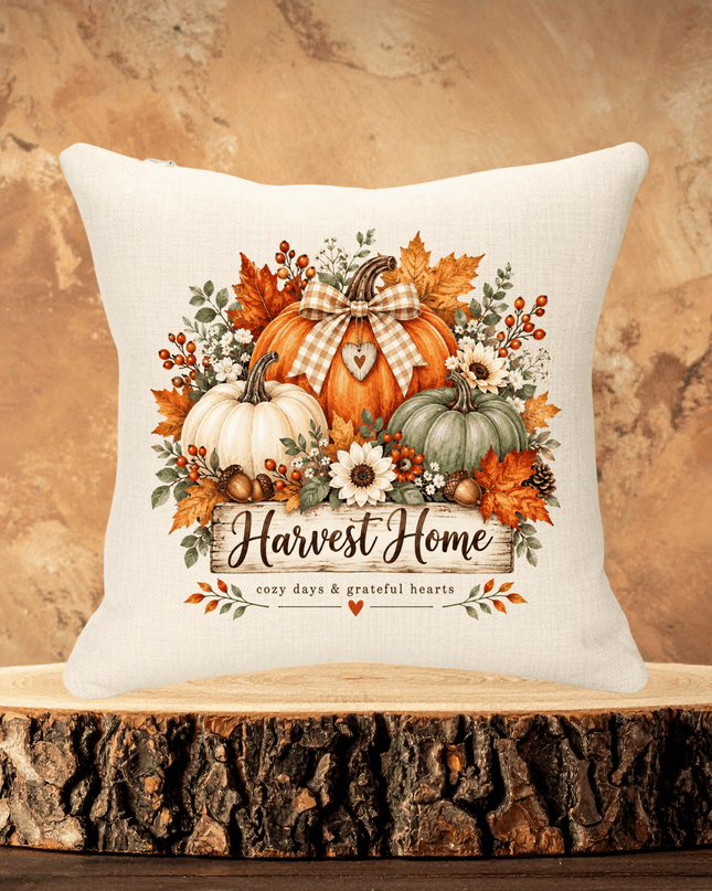 Autumn Harvest Home 40x40cm Linen Cushion