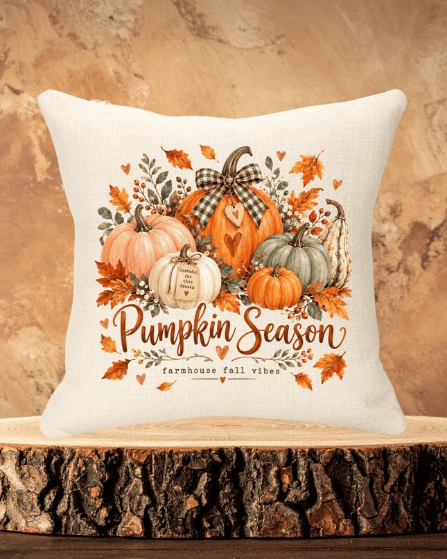 Autumn Pumpkin Season 40x40cm Linen Cushion