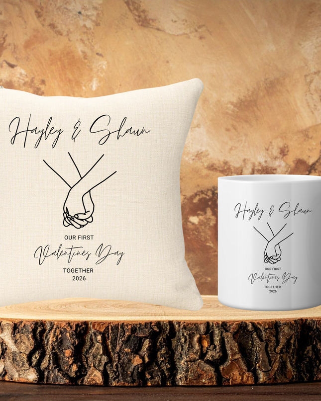 First Valentines Together 40x40cm Linen Cushion & Mug