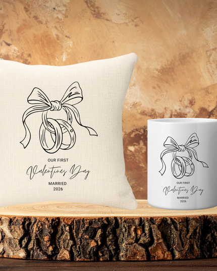First Valentines Married 40x40cm Linen Cushion & Mug