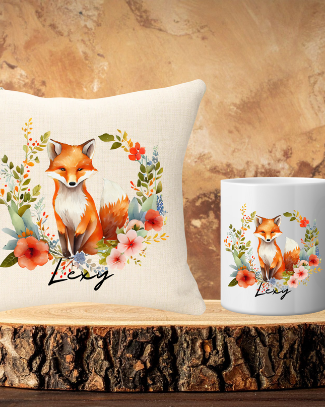 Fox with name 40x40cm Cushion & 11oz Mug