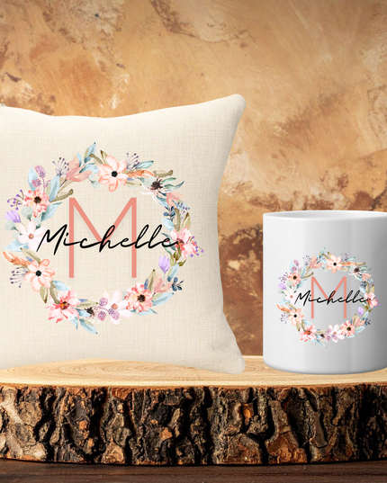 Name & Letter 40x40cm Cushion & 11oz Ceramic Mug