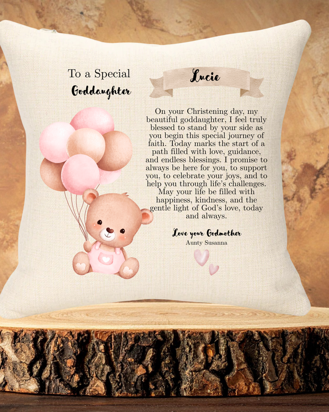 Godparent Christening Balloon Version Personalised Cushion
