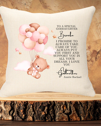 Godparent Girl Christening Personalised Cushion