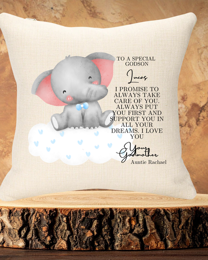 Godparent Elephant Christneing Personalised Cushion