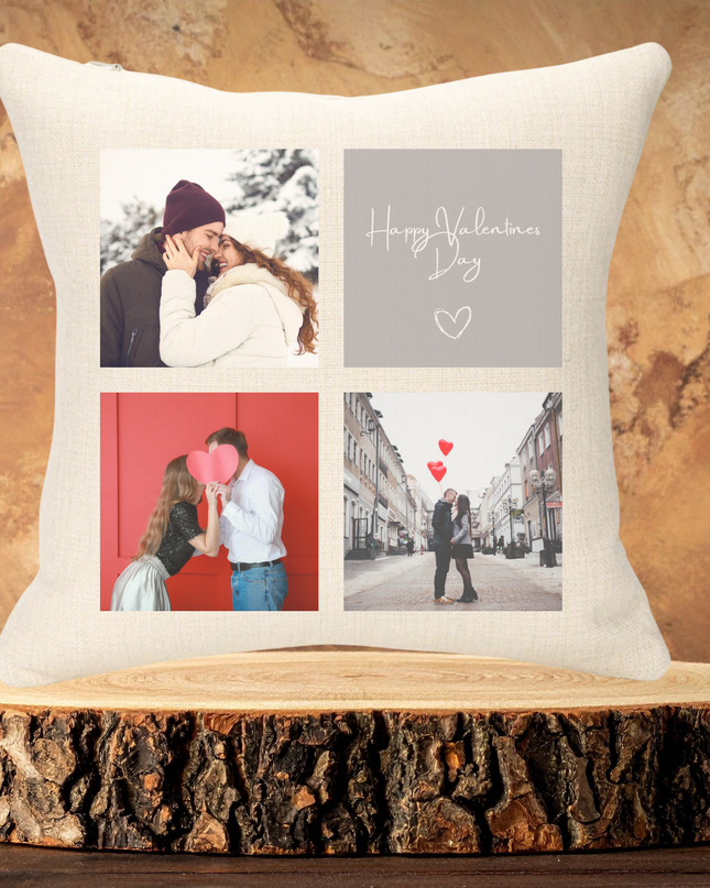3 Photo Valentines Day 40x40cm Linen Cushion