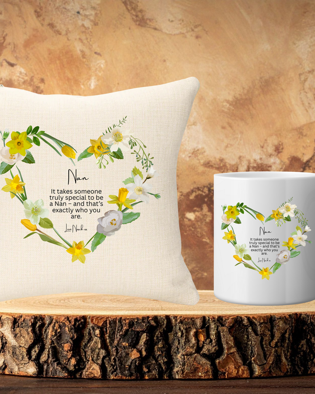 Nan Green and Yellow Flowers Personalised Cushion