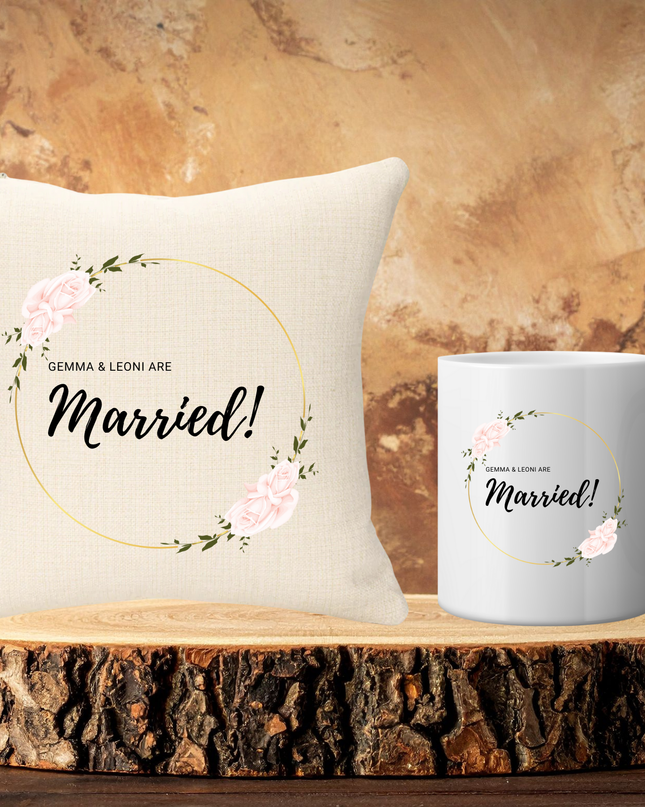 Wedding Bundle -  Pink & Gold Version Married Name and Two Mugs
