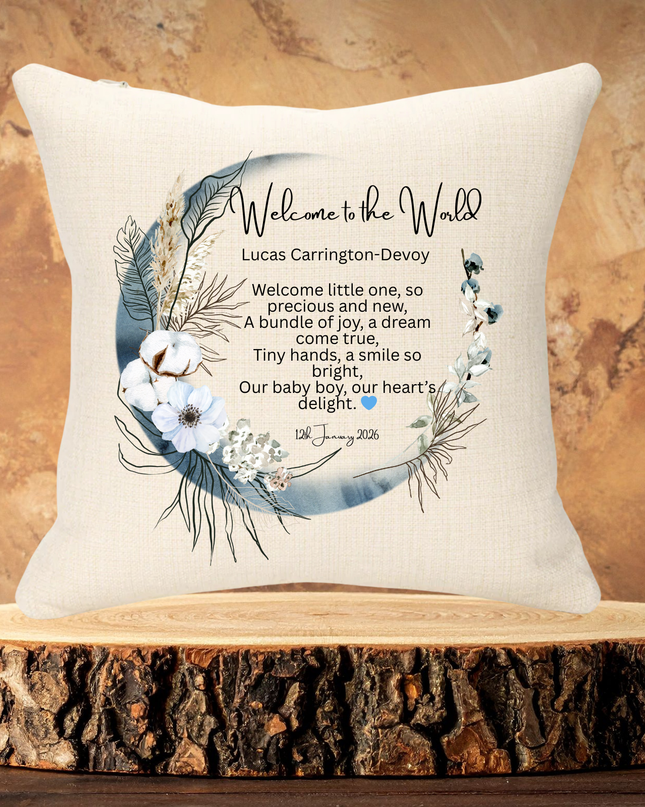 Welcome Baby Name and Poem Personalised Cushion