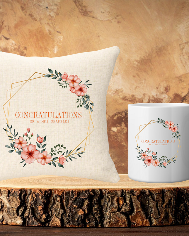 Wedding Bundle -  Pink & Gold Version Congratulations Name and Two Mugs