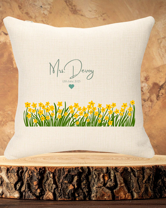 Wedding Name Green and Yellow Version Personalised Cushion