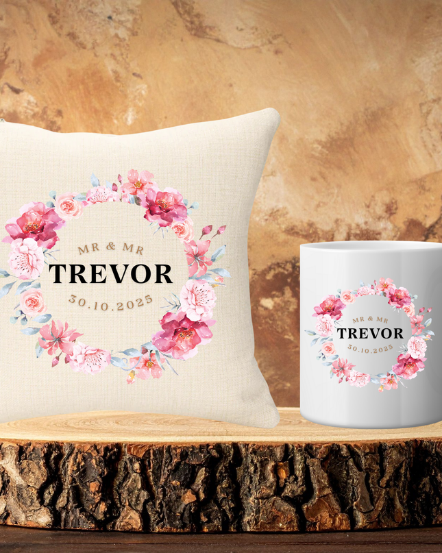 Wedding Bundle - Pink Version Cushion and Two Mugs