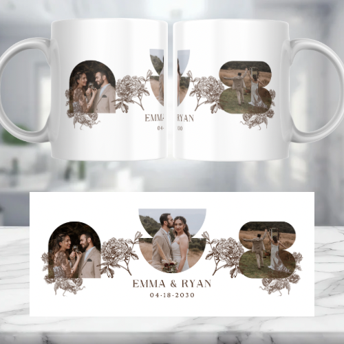 3 Image Names and Date Wedding Personalised Mug