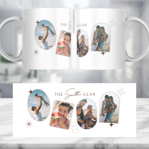 4 Image with Family Name Personalised Mug