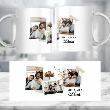 3 Photo Married Name Personalised Mug