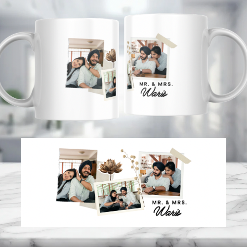 3 Photo Married Name Personalised Mug