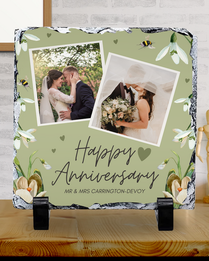Wedding Anniversary Green Version Photo Slate with Photo’s 20x20cm - Demo Design Gifts