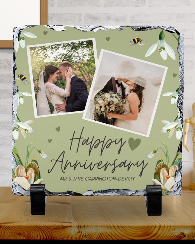 Wedding Anniversary Green Version Photo Slate with Photo’s 20x20cm - Demo Design Gifts