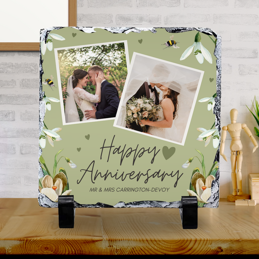 Wedding Anniversary Green Version Photo Slate with Photo’s 20x20cm