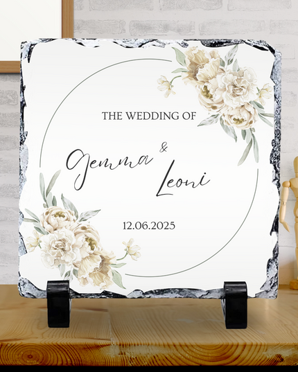 Wedding Photo Slate with Names and Dates 20x20cm - Demo Design Gifts