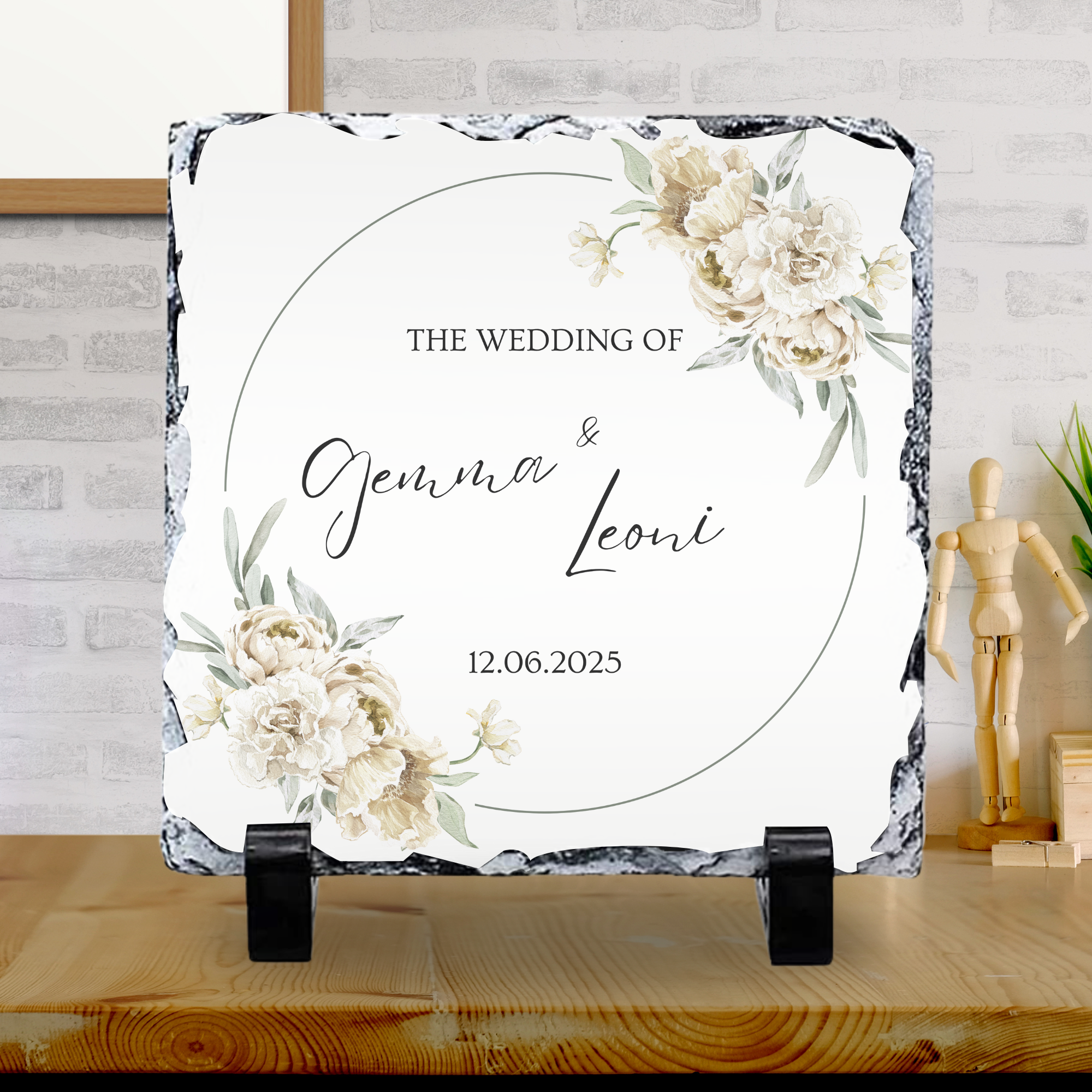 Wedding Photo Slate with Names and Dates 20x20cm