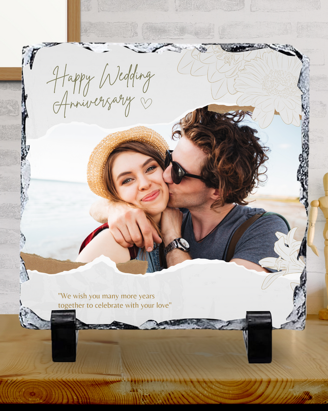 Happy Anniversary Photo Slate with Image 20x20cm - Demo Design Gifts