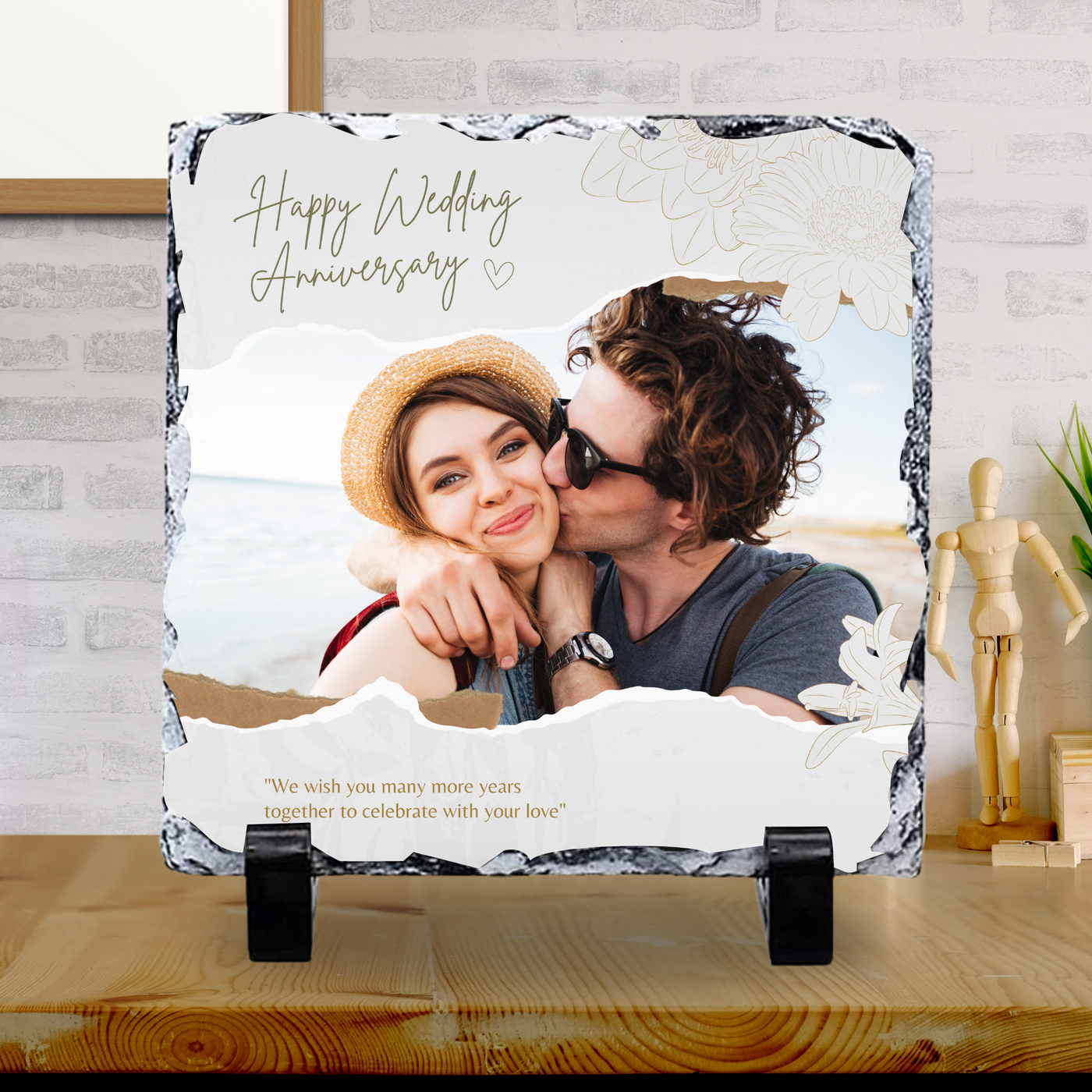 Happy Anniversary Photo Slate with Image 20x20cm
