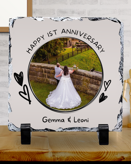 Happy 1st Anniversary Photo Slate with Image 20x20cm - Demo Design Gifts