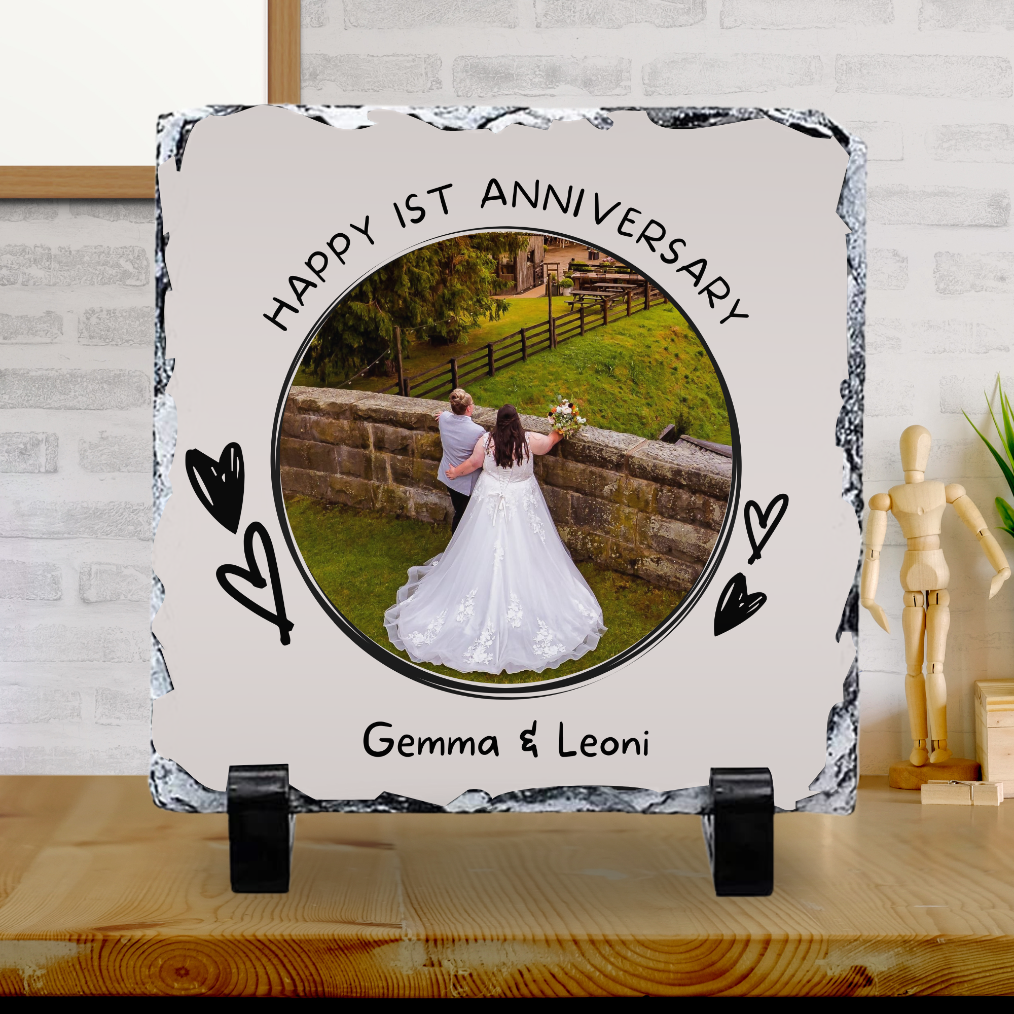 Happy 1st Anniversary Photo Slate with Image 20x20cm
