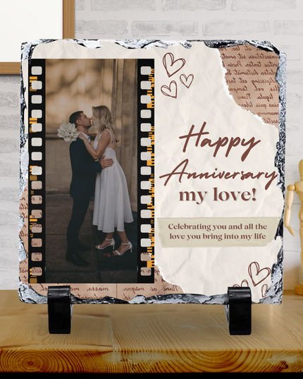Happy Anniversary Photo Slate with Image 20x20cm - Demo Design Gifts