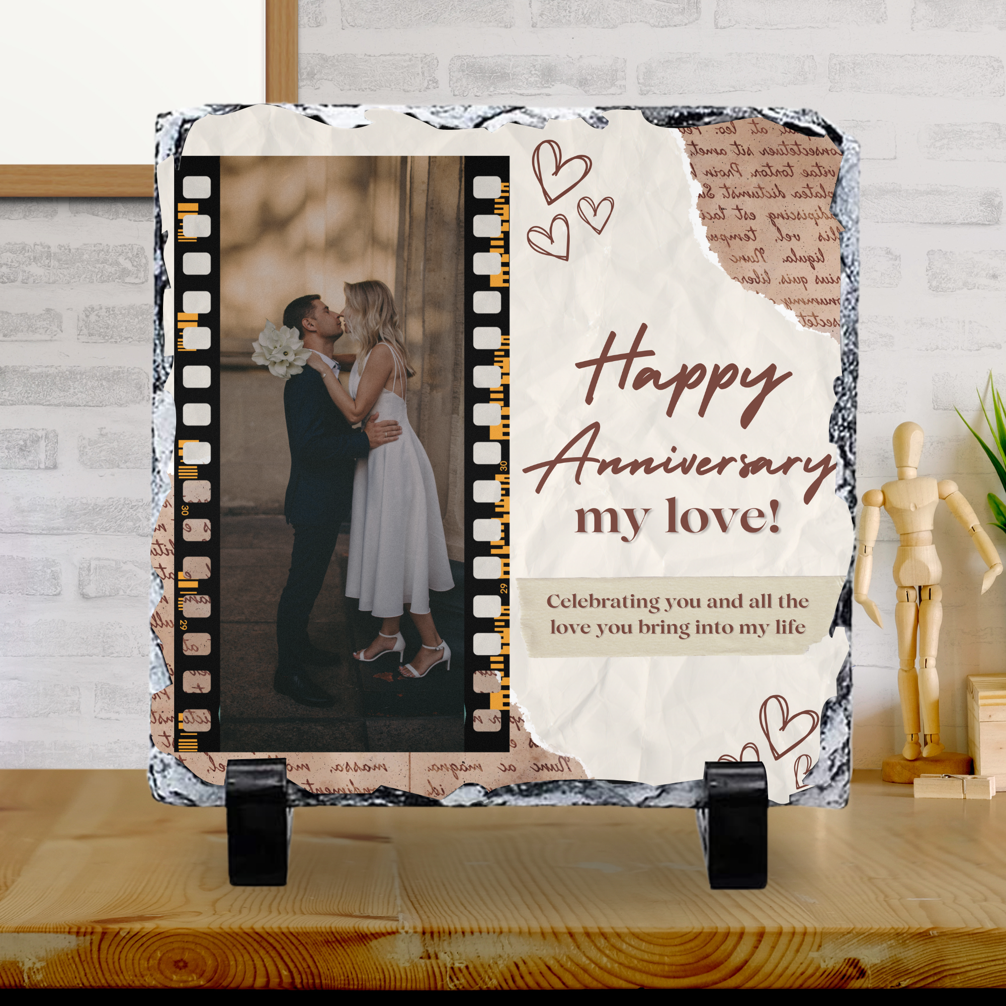 Happy Anniversary Photo Slate with Image 20x20cm