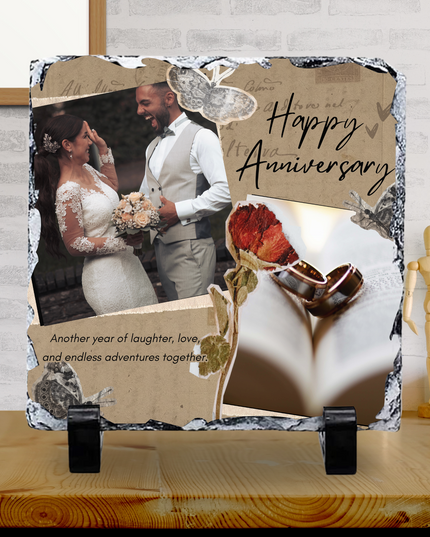 Wedding Anniversary Brown Version Photo Slate with Photo’s 20x20cm - Demo Design Gifts