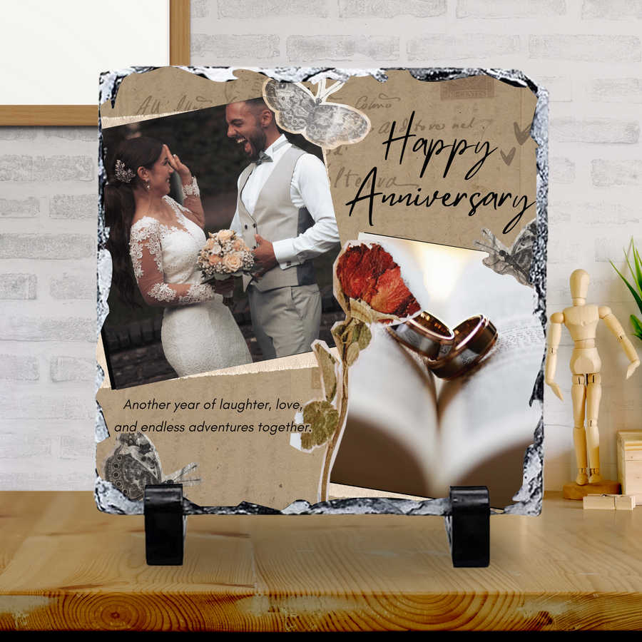 Wedding Anniversary Brown Version Photo Slate with Photo’s 20x20cm